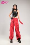 Outfit Phối Sẵn - (Quần Nắp Ngang Đỏ phối Áo Quây Da Bóng Đen)
