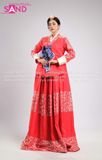 TNH0405 Hanbok Áo Đỏ Váy Đỏ Gấm In Nhũ