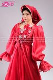 TYD0417 Yếm Đỏ Phối Khăn Mỏ Quạ Đính Hoa Lan - Đỏ (Bắc Bling)