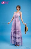 VBM0704 Váy Maxi Cổ Yếm Tím Voan Ôm Eo