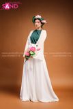 Yếm Lụa Trơn Màu Xanh Lá Đậm TYK0901 Khoác Tơ Trắng TTK0001 Quần Váy Trắng Lụa 2 Lớp TQV0001