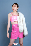 Chân Váy Chữ A Da Bóng Hồng Neon