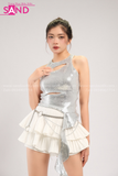 Outfit Phối Sẵn - (Váy 2 Tầng Trắng phối Áo Crop Kim Sa Tua Rua)