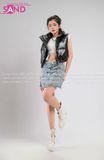 Outfit Phối Sẵn - (Váy Jean phối Phao Đen Bóng)