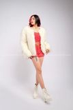 Outfit Phối Sẵn - (Quần Short Đỏ phối Áo Khoác Lông Trắng)