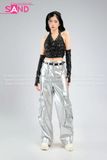 Outfit Phối Sẵn - (Áo Kim Sa Mũ Trùm Đen phối Quần Suông Túi Hộp Bạc Form Cứng)