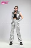 Outfit Phối Sẵn - (Quần Nắp Ngang Bạc phối Phao Crop Xám)
