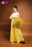 TBT0305 Áo Bà Ba Nữ Cách Tân Tà Dài - Vàng