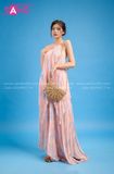 VBM0502 Váy Maxi Loang Màu Cổ Yếm Xếp Ly 2 Tầng Loang