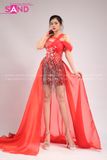 VDN0401 Váy Dạ Hội Ngắn Đính Đá Đỏ