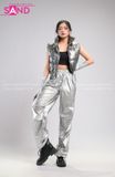 Outfit Phối Sẵn - (Quần Nắp Ngang Bạc phối Phao Crop Xám)
