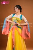 TMC0301 Váy Múa Cổ Trang Vàng - Hoạ Tiết Đồng Tiền