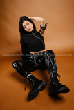 Outfit Phối Sẵn - (Quần Jogger Da Bóng phối Croptop 1 Cánh Tay)