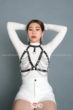 Đai ngực da phối xích khoen inbox không gỉ - Đen