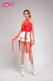 Outfit Phối Sẵn - (Quần Váy Ngắn Xoè 2 Tầng Phối Áo Quây Tua Rua Đỏ)