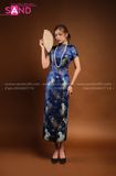 TNQ0807 Sườn Xám Tay Ngắn Dáng Dài Xanh Dương