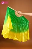 DQU0902 Quạt Lụa Lửng Loang Xanh Lá Vàng