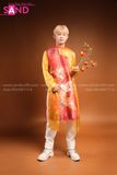 TAD0409 Áo Dài Cách Tân Nam Đỏ Hoạ Tiết Chim Hạc