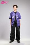 Outfit Phối Sẵn - (Quần Nắp Ngang Đen phối Bóng Chày Sọc Tím)