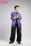Outfit Phối Sẵn - (Quần Nắp Ngang Đen phối Bóng Chày Sọc Tím)