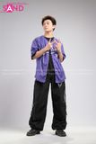 Outfit Phối Sẵn - (Quần Nắp Ngang Đen phối Bóng Chày Sọc Tím)
