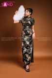 TNQ0104 Sườn Xám Tay Ngắn Dáng Dài Đen