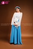 TYK0004 Yếm Trắng Trơn TTK0001 Khoác Tơ Trắng TQV0801 Quần Váy Xanh Biển DMV0008 Vấn Xanh Trắng