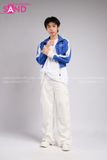 Outfit Phối Sẵn - (Quần Nắp Ngang Trắng Phối Áo Khoác Crop Bomber Xanh Dương)