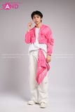 Outfit Phối Sẵn - (Quần Nắp Ngang Trắng Phối Áo Crop Bomber Hồng)
