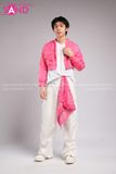 Outfit Phối Sẵn - (Quần Nắp Ngang Trắng Phối Áo Crop Bomber Hồng)