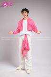 Outfit Phối Sẵn - (Quần Nắp Ngang Trắng Phối Áo Crop Bomber Hồng)
