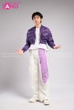 Outfit Phối Sẵn - (Quần Nắp Ngang Trắng phối Áo Khoác Crop Bomber Tím)