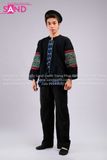 NHM0115 Trang Phục Dân Tộc H'mông Đen Hoạ Tiết Thổ Cẩm Đỏ - Nam