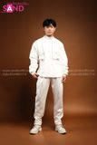 Outfit Phối Sẵn - (Quần Suông Trắng phối Áo Khoác Crop Tay Phồng Trắng)