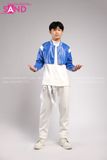 Outfit Phối Sẵn - (Quần Suông Trắng phối Áo Khoác Da Crop Xanh Dương)