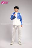 Outfit Phối Sẵn - (Quần Suông Trắng phối Áo Khoác Da Crop Xanh Dương)