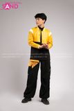 Outfit Phối Sẵn - (Quần Nắp Ngang Đen phối Áo Khoác Crop Da Vàng)