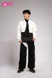 Outfit Phối Sẵn - (Quần Nắp Ngang Đen phối Áo Khoác Crop Tay Phồng Trắng)