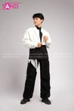 Outfit Phối Sẵn - (Quần Nắp Ngang Đen phối Áo Khoác Crop Tay Phồng Trắng)