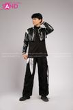 Outfit Phối Sẵn - (Quần Nắp Ngang Đen phối Áo Khoác Da Crop Đen)