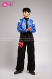 Outfit Phối Sẵn - (Quần Nắp Ngang Đen phối Áo Khoác Da Crop Xanh Dương)