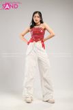 Outfit Phối Sẵn - (Quần Nắp Ngang Trắng phối Áo Quây Da Bóng Đỏ)