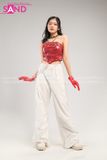Outfit Phối Sẵn - (Quần Nắp Ngang Trắng phối Áo Quây Da Bóng Đỏ)