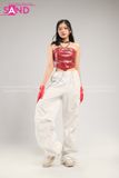 Outfit Phối Sẵn - (Quần Nắp Ngang Trắng phối Áo Quây Da Bóng Đỏ)