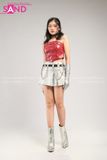 Outfit Phối Sẵn - (Váy Da Bạc phối Áo Quây Da Bóng Đỏ)
