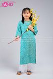KAC0901 Áo Dài Gấm Trẻ Em Cổ Tròn - Màu Xanh Lá Mạ