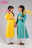 KAC0305 Áo Dài Gấm Trẻ Em Cổ Tròn - Màu Vàng