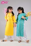 KAC0305 Áo Dài Gấm Trẻ Em Cổ Tròn - Màu Vàng