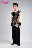 NHM1101 Dân Tộc H'Mông Nam Hoạ Tiết Thổ Cẩm Đen - Kem