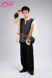 NHM1101 Dân Tộc H'Mông Nam Hoạ Tiết Thổ Cẩm Đen - Kem